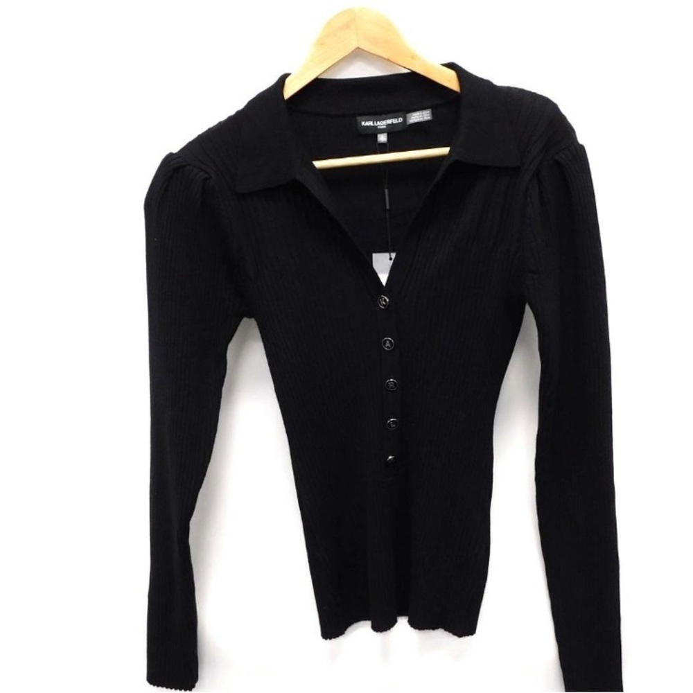 Karl Lagerfeld Paris Black Ribbed Henley Sweater with Tags
Women's Sz S